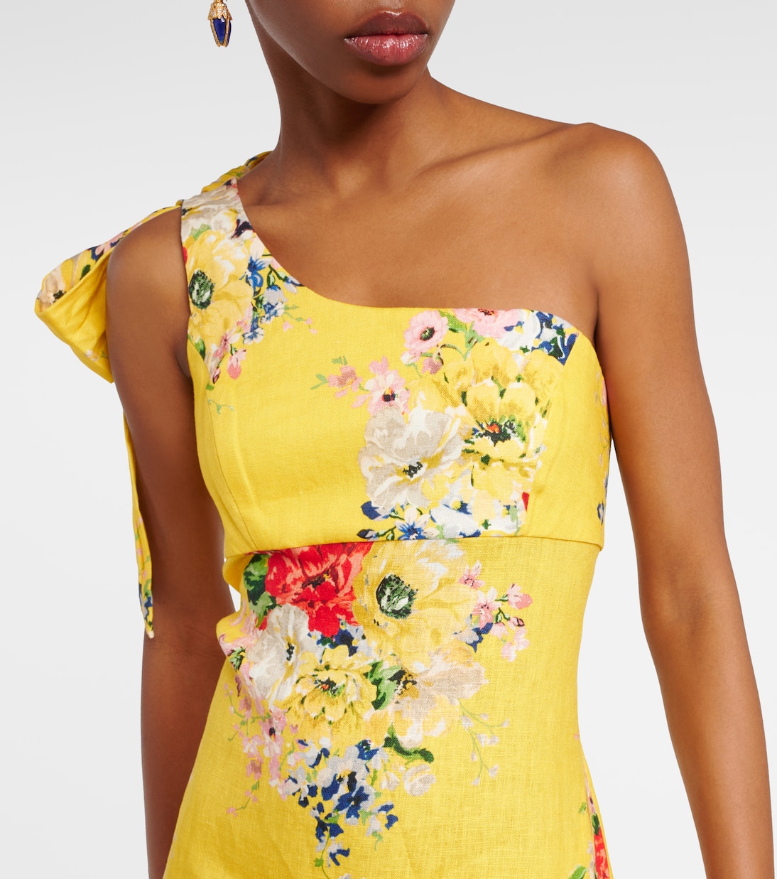 One-shoulder floral linen midi dress | Zimmermann