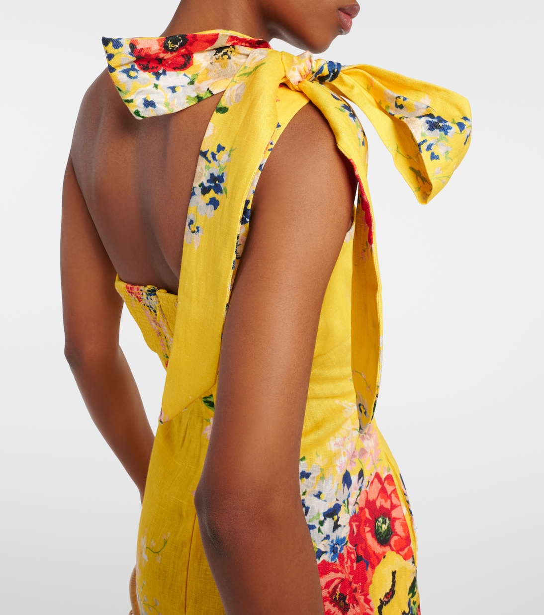 One-shoulder floral linen midi dress | Zimmermann