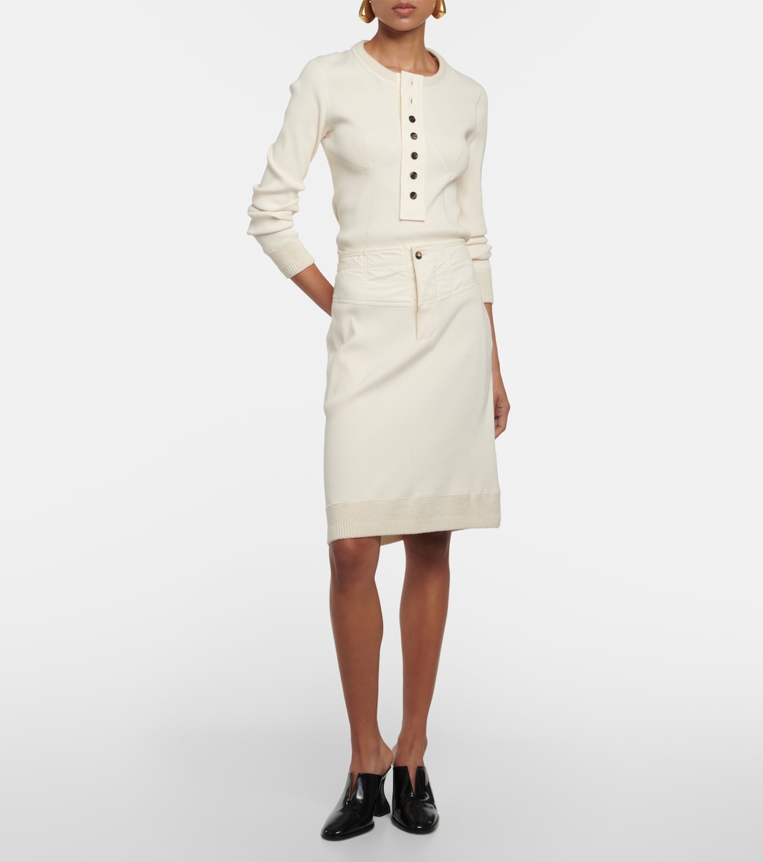 Gonna midi in misto cotone a coste | Bottega Veneta