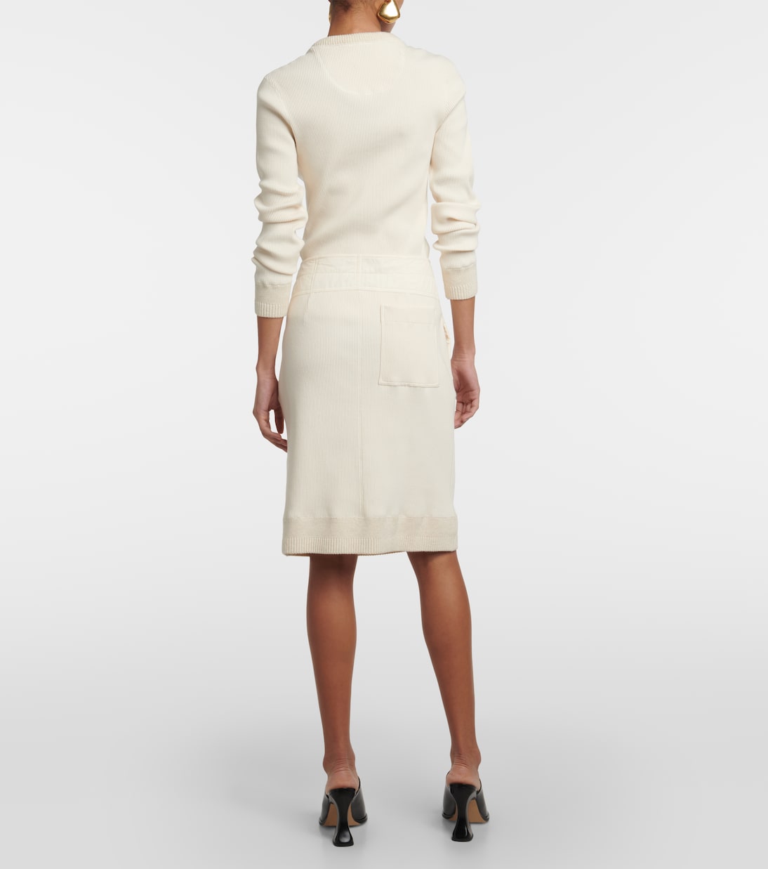 Gonna midi in misto cotone a coste | Bottega Veneta