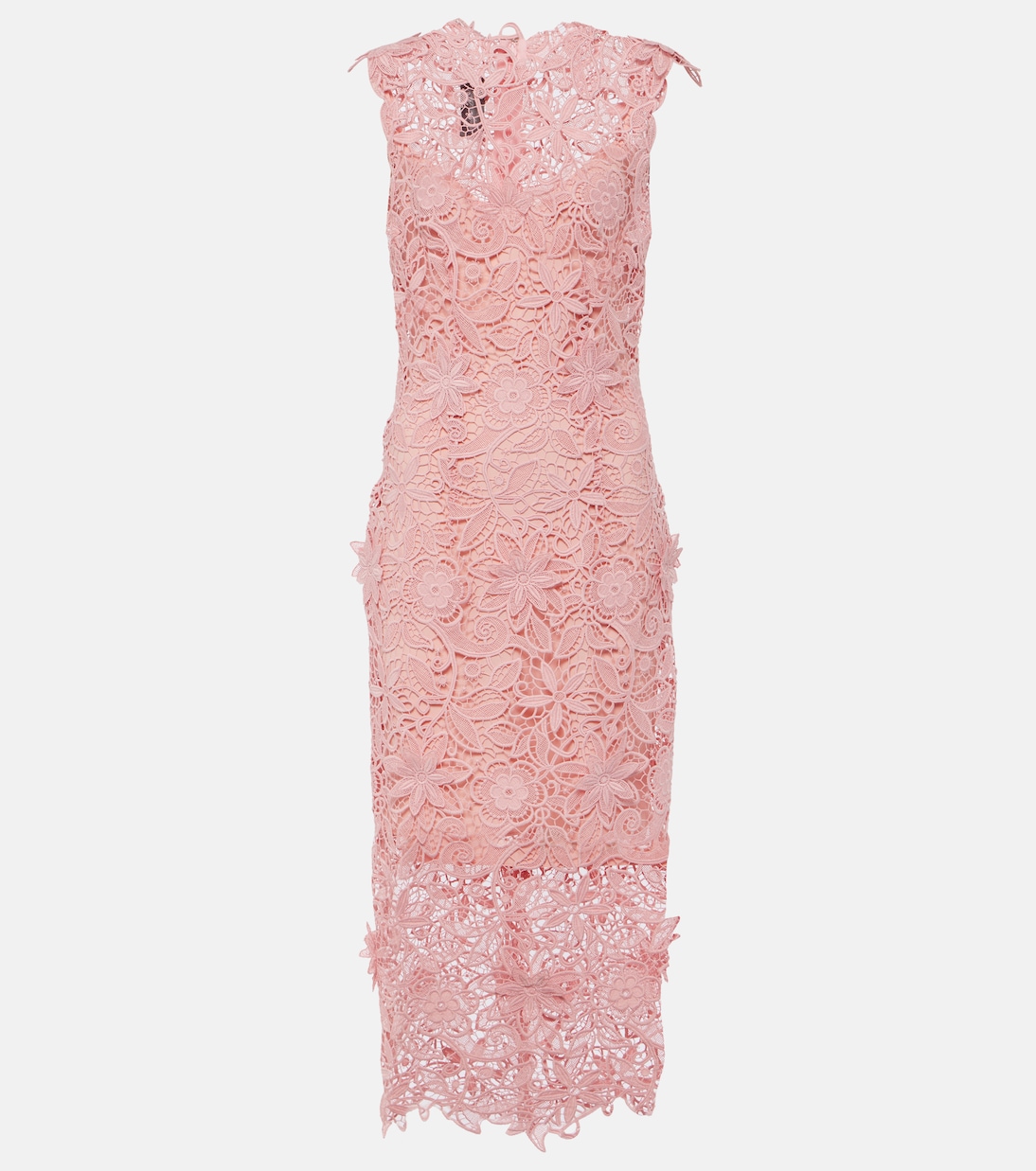 Floral lace guipure midi dress | Monique Lhuillier