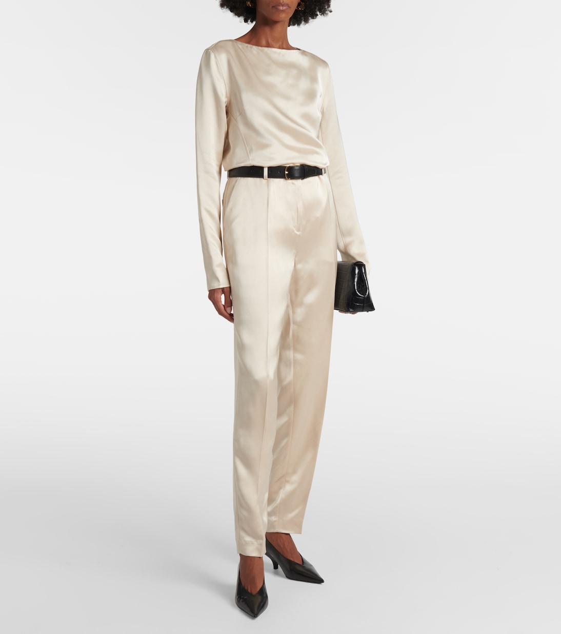 Pantaloni regular in raso a vita alta | Toteme