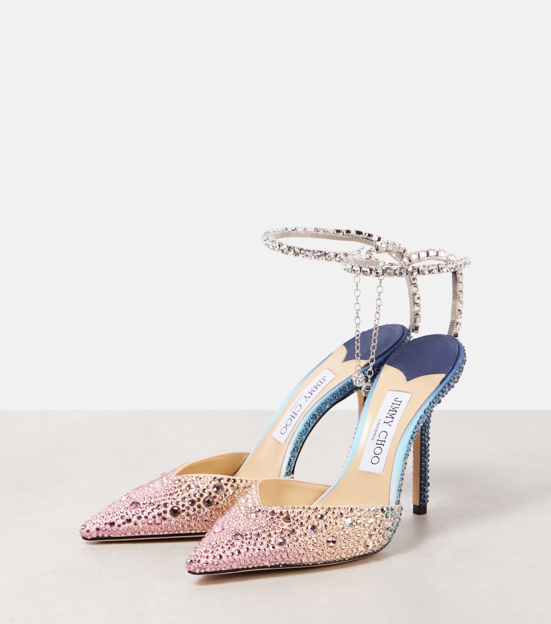 Pumps Saeda 100 in raso con cristalli | Jimmy Choo