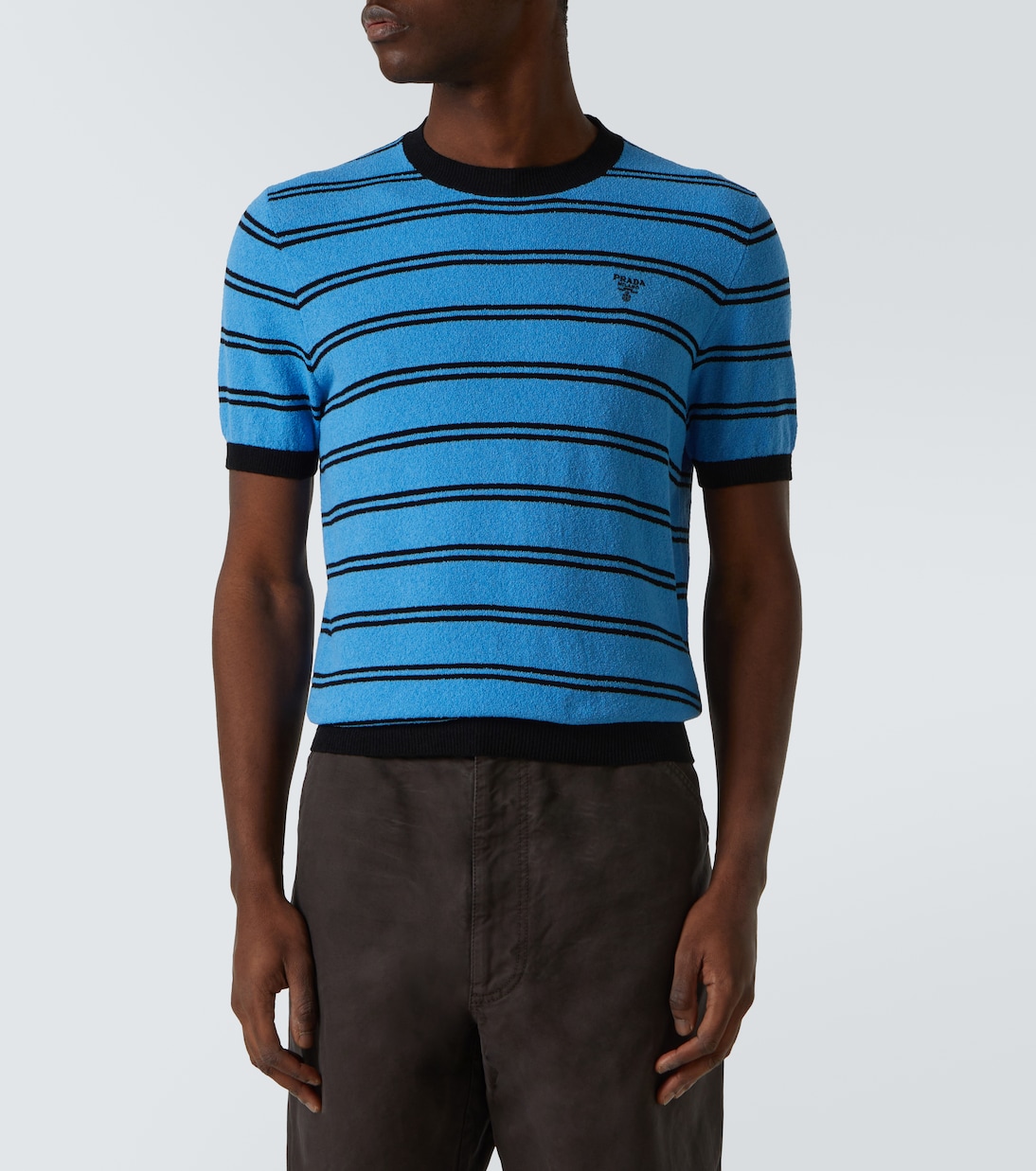 T-shirt in cotone e seta a righe | Prada