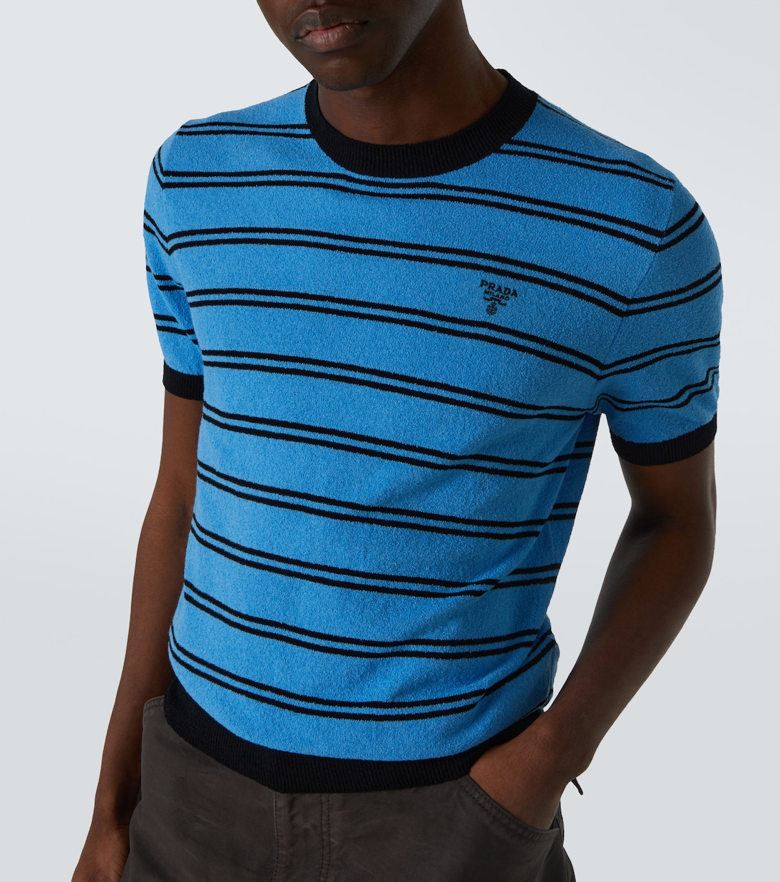 T-shirt in cotone e seta a righe | Prada