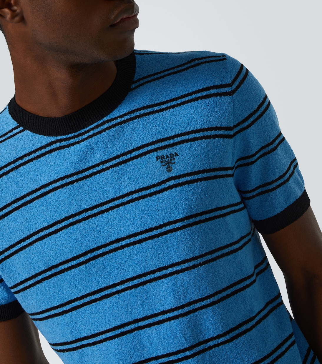 T-shirt in cotone e seta a righe | Prada