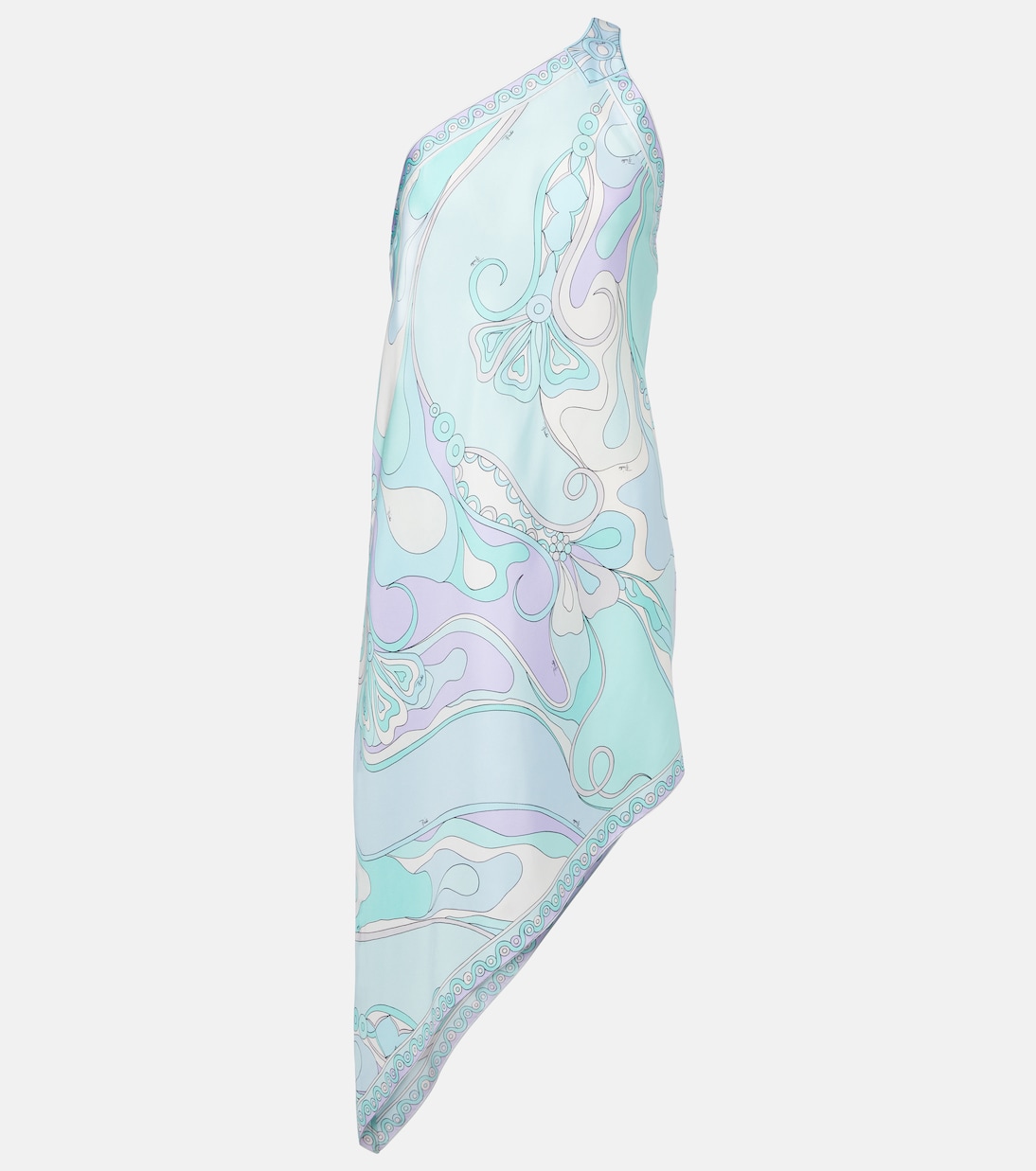 Abito corto asimmetrico Orchidee in twill di seta | Pucci