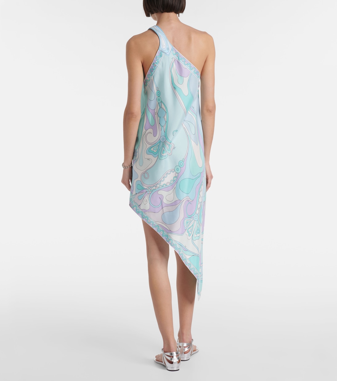 Abito corto asimmetrico Orchidee in twill di seta | Pucci
