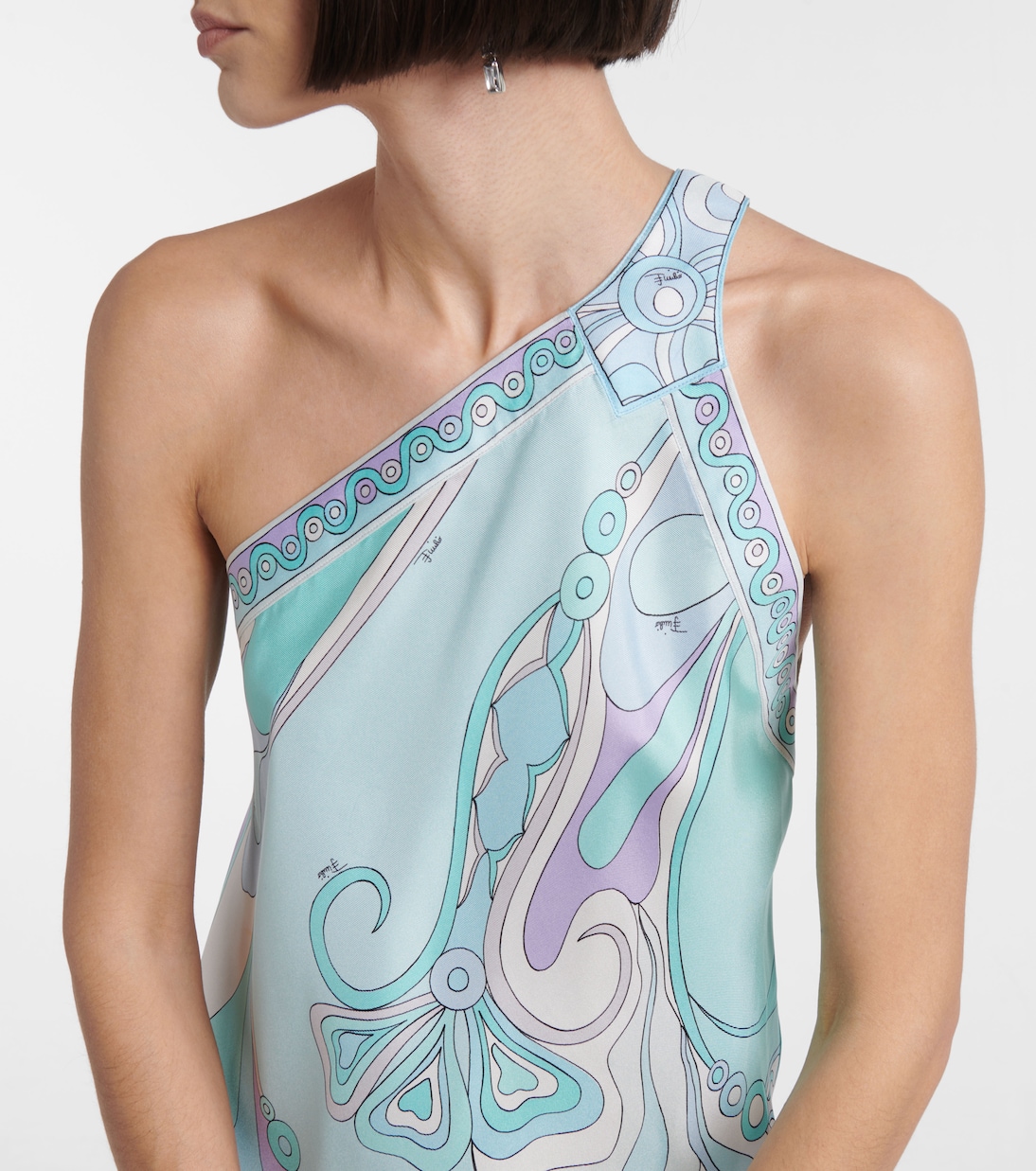 Abito corto asimmetrico Orchidee in twill di seta | Pucci