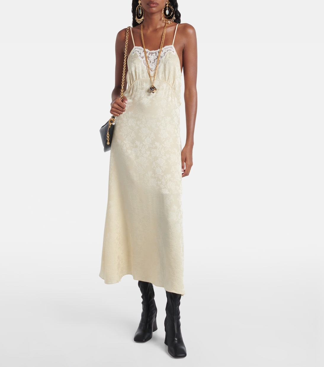 Jacquard lace-trimmed silk midi dress | Chloé