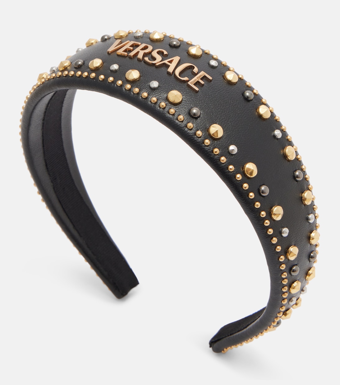 Logo embellished leather headband | Versace