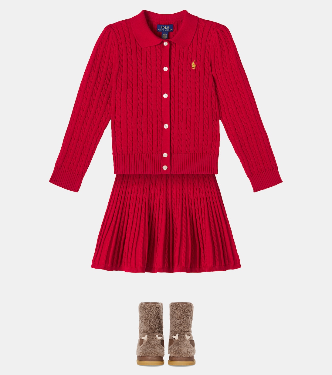 Cable-knit cotton cardigan and skirt set | Polo Ralph Lauren Kids