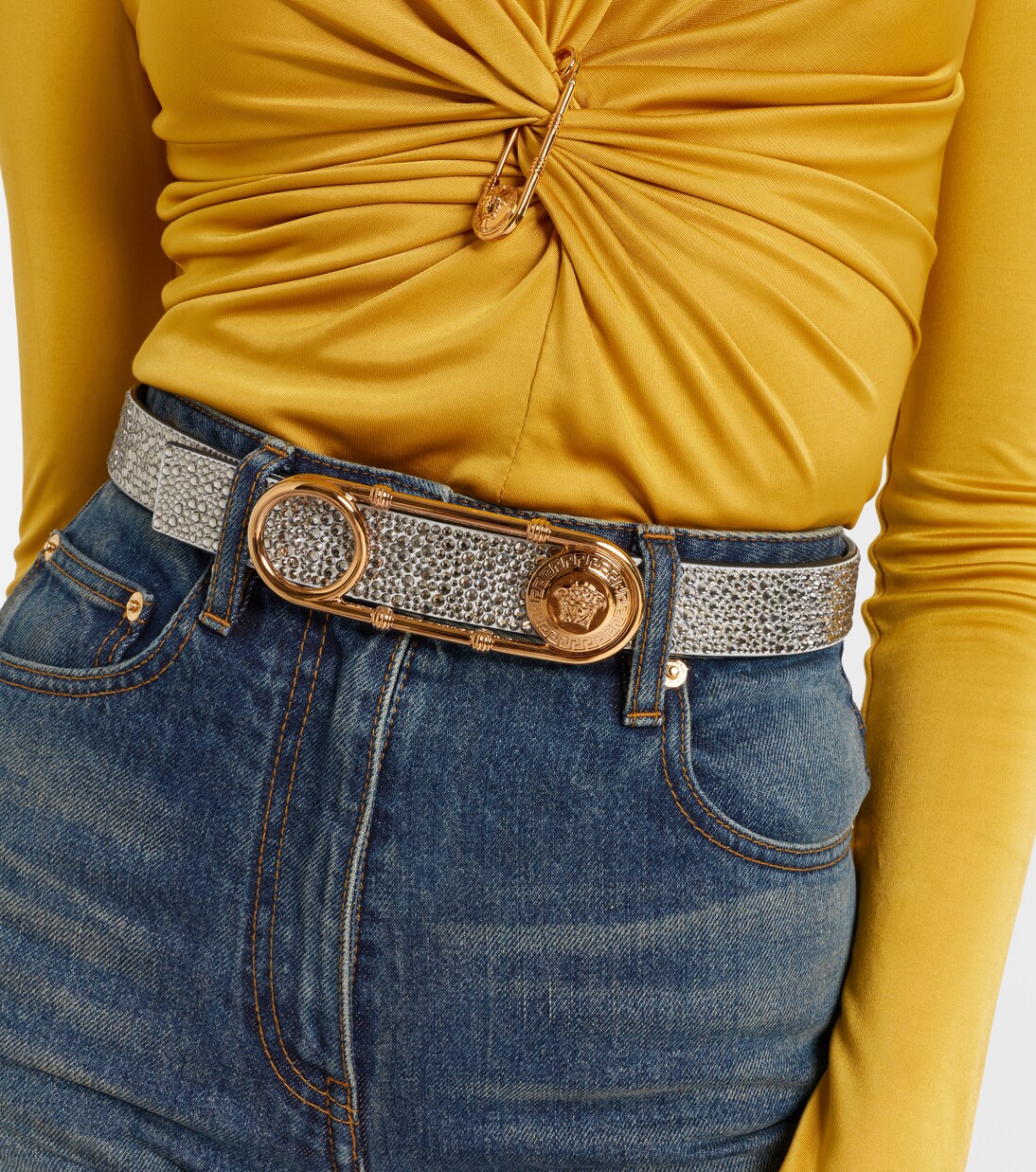 Safety Pin embellished leather belt | Versace