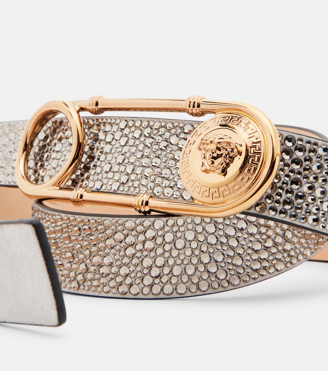 Safety Pin embellished leather belt | Versace