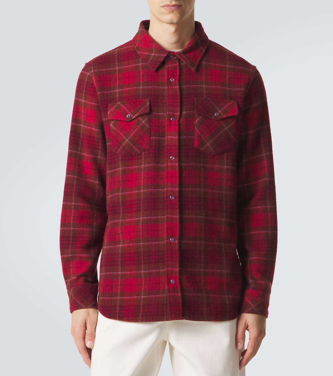 Love plaid cashmere shirt with amethyst | God's True Cashmere