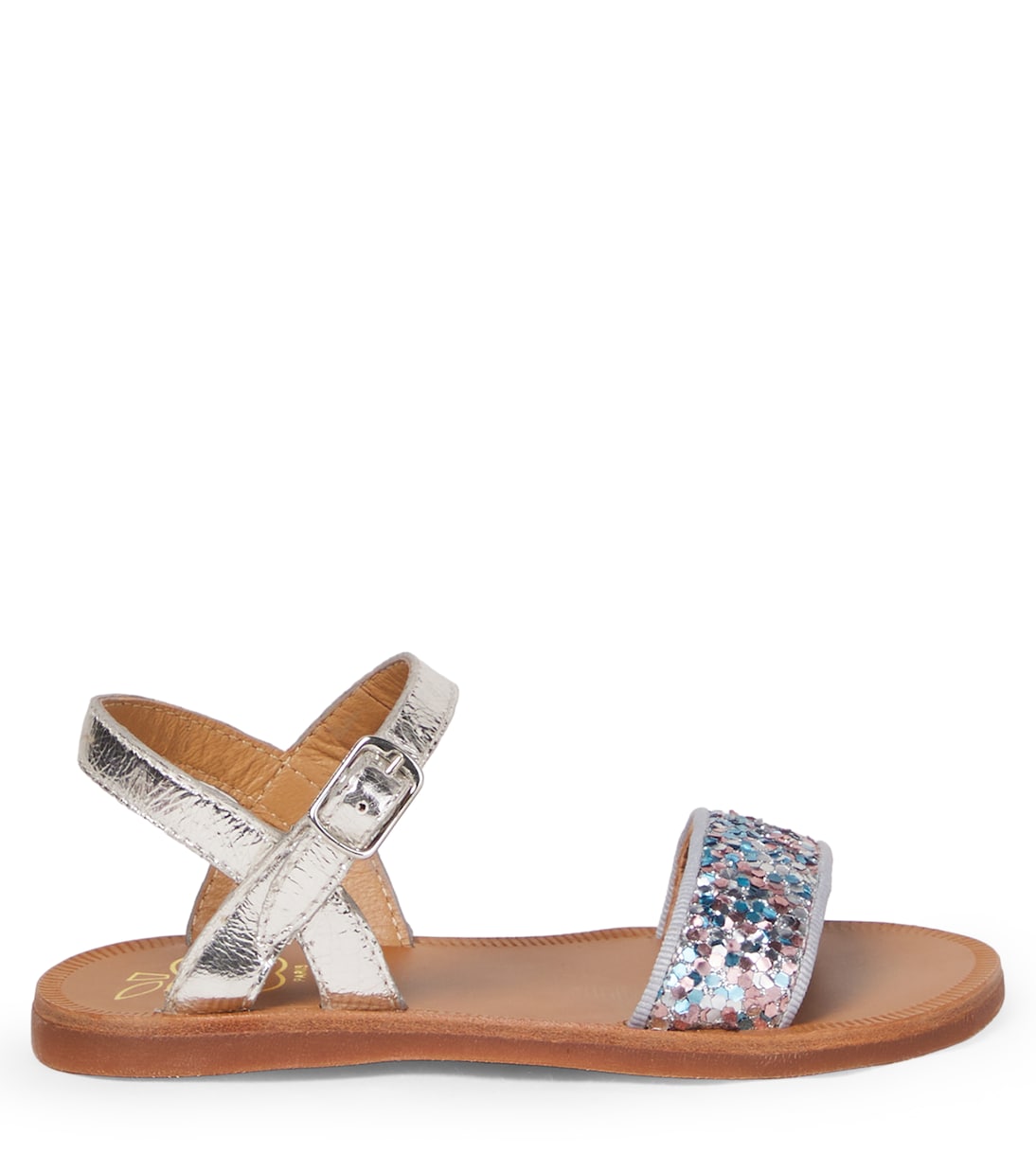 Sandales Plagette Buckle en cuir à paillettes | Pom d'Api