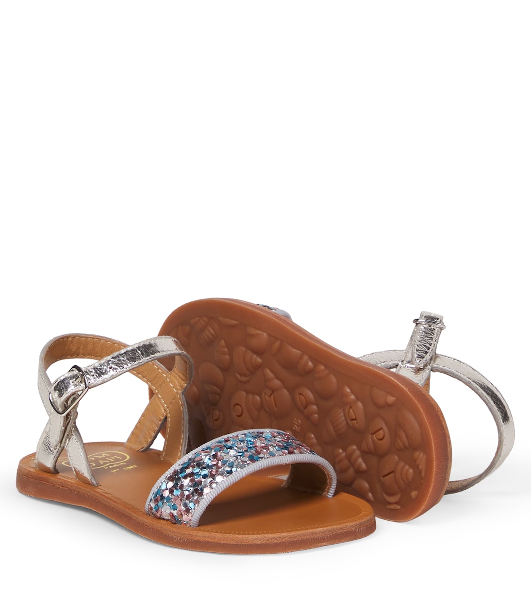 Sandales Plagette Buckle en cuir à paillettes | Pom d'Api