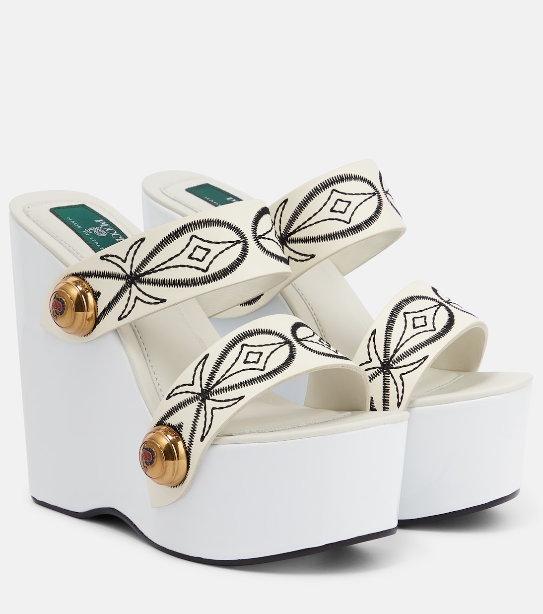 Sandali con zeppa in pelle con ricamo | Pucci