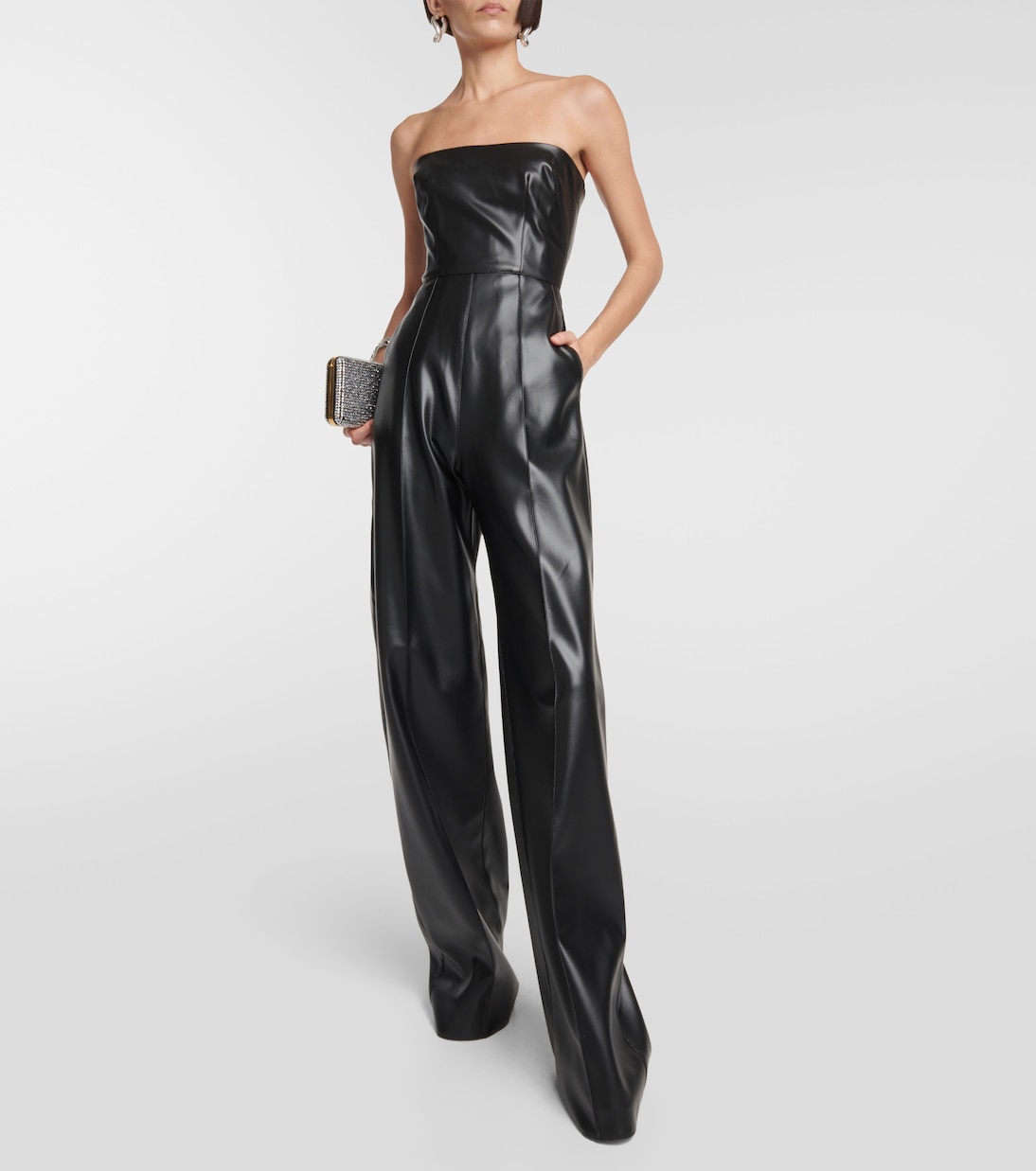 Strapless faux-leather jumpsuit | Alex Perry