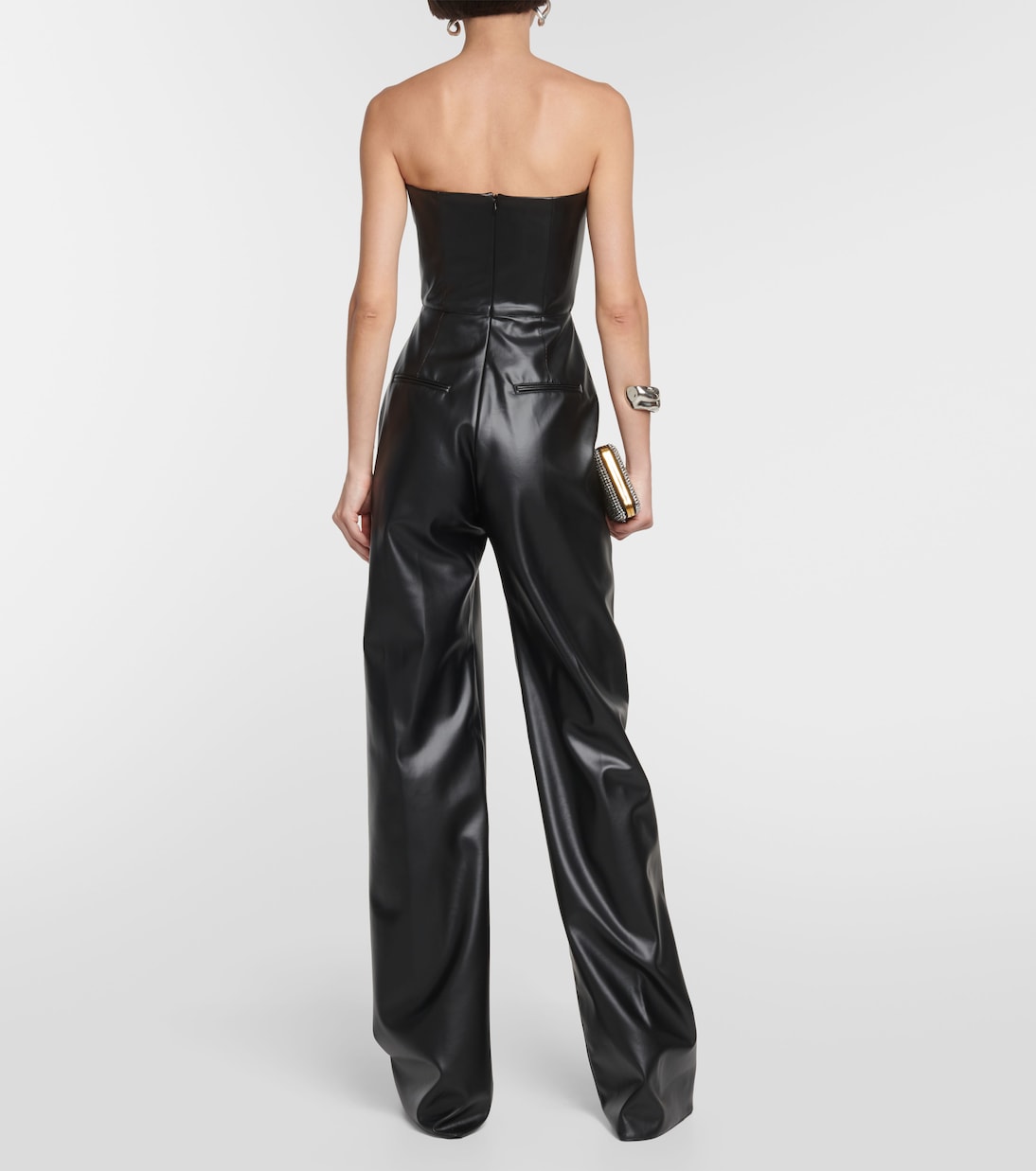 Strapless faux-leather jumpsuit | Alex Perry