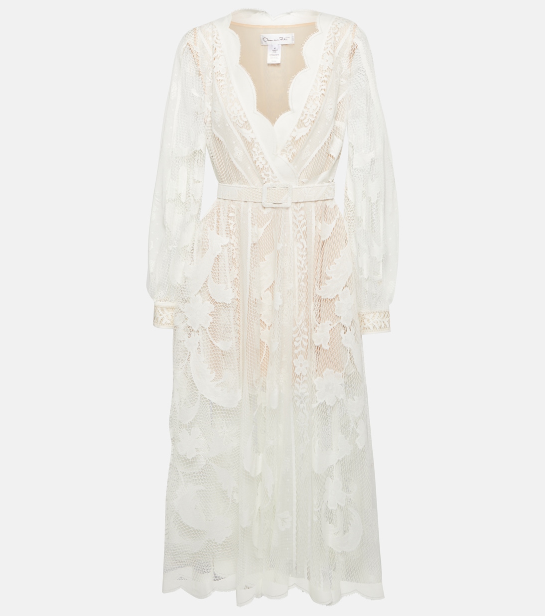 Belted cotton-blend lace midi dress | Oscar de la Renta