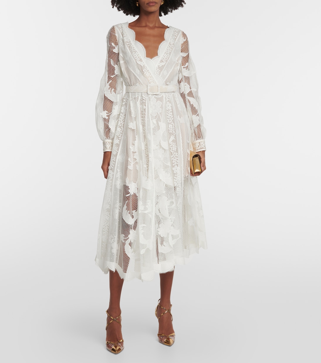 Belted cotton-blend lace midi dress | Oscar de la Renta