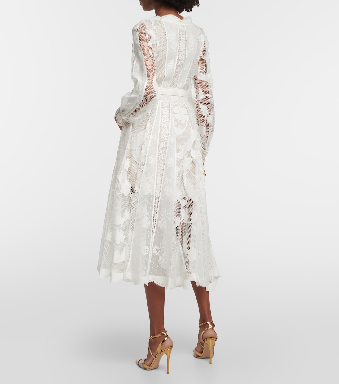 Belted cotton-blend lace midi dress | Oscar de la Renta