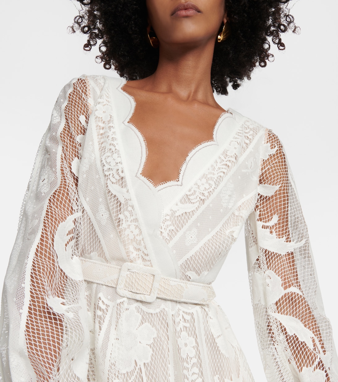 Belted cotton-blend lace midi dress | Oscar de la Renta