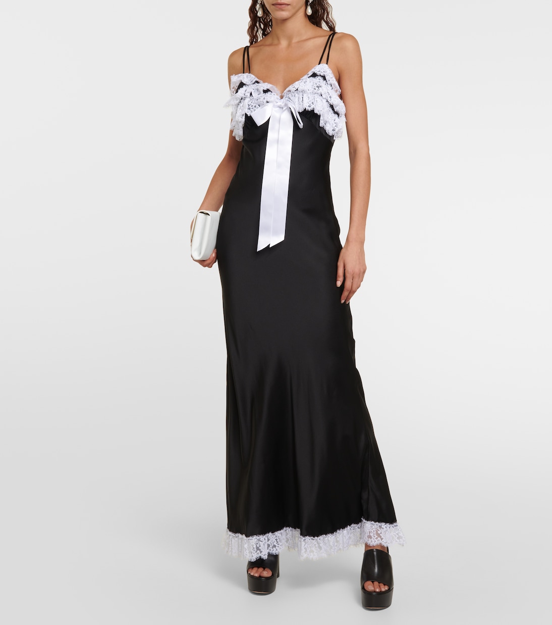 Vestido largo de seda con encaje | Rodarte