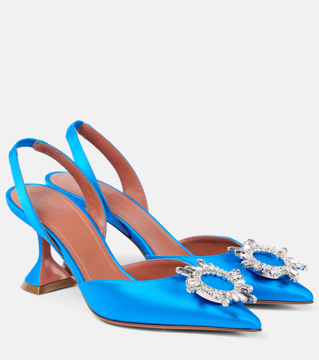 Verzierte Slingback-Pumps Begum 70 aus Satin | Amina Muaddi