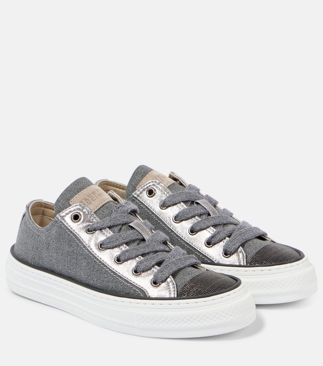 Sneakers in canvas con pelle e monili | Brunello Cucinelli