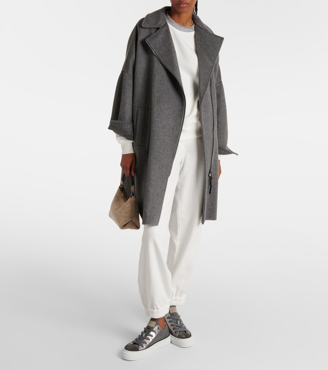 Sneakers in canvas con pelle e monili | Brunello Cucinelli