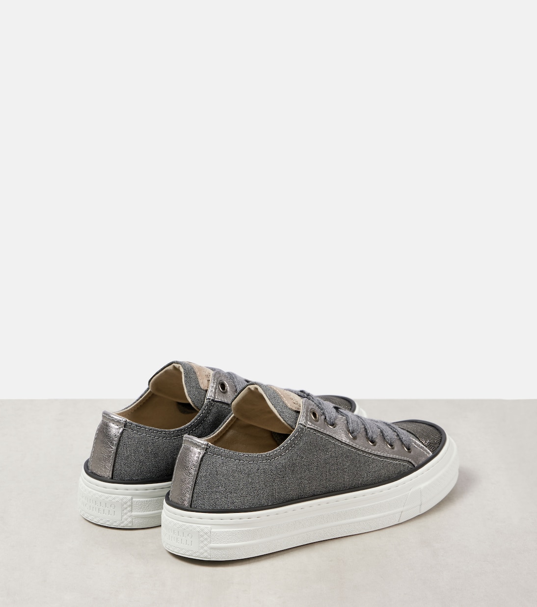 Sneakers in canvas con pelle e monili | Brunello Cucinelli