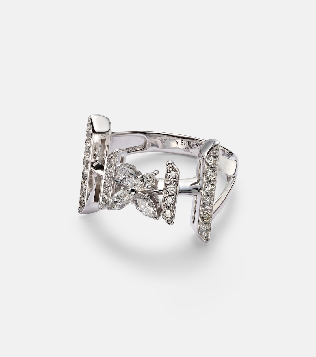 Anello Y-Not in oro bianco 18kt con diamanti | Yeprem