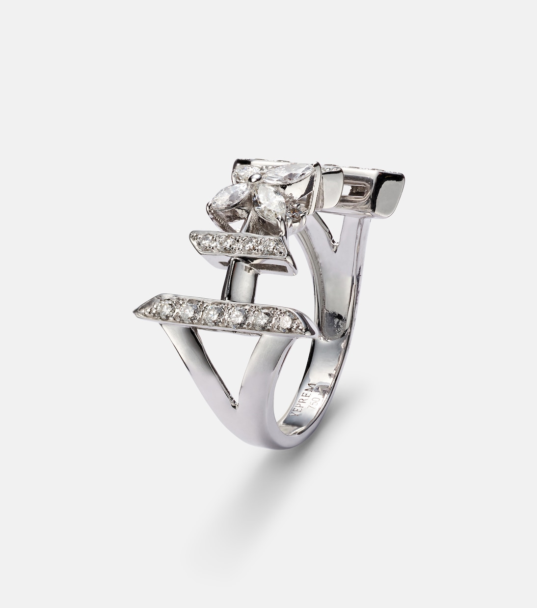 Anello Y-Not in oro bianco 18kt con diamanti | Yeprem