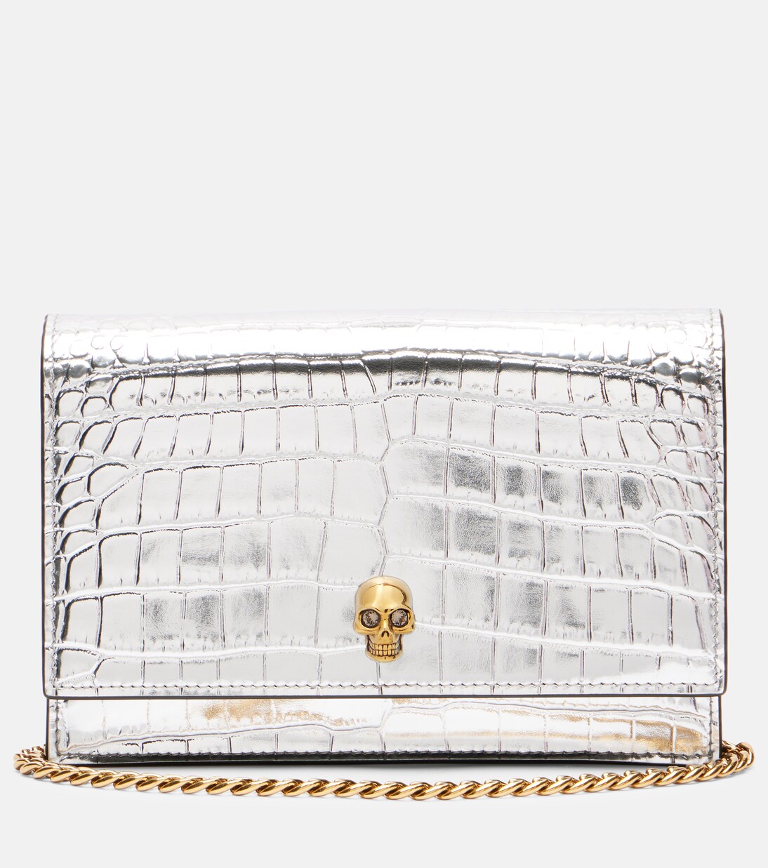 Schultertasche Skull Small aus Metallic-Leder | McQueen