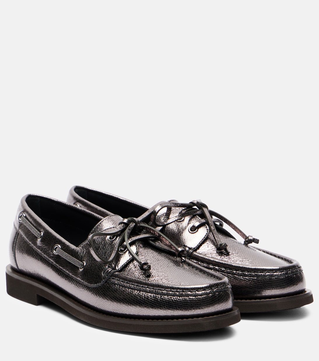 Chaussures bateau Monili en cuir métallisé | Brunello Cucinelli