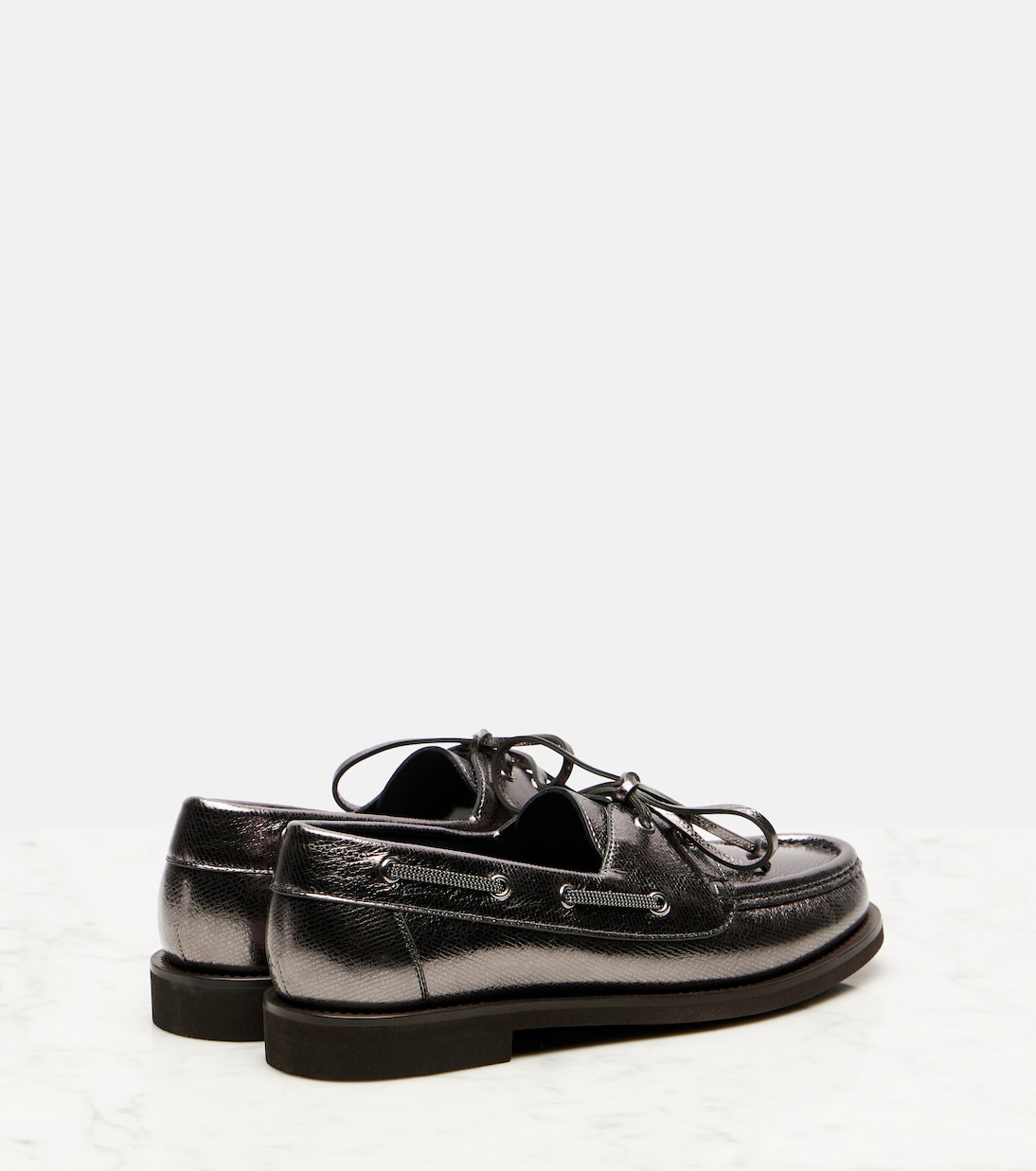 Chaussures bateau Monili en cuir métallisé | Brunello Cucinelli