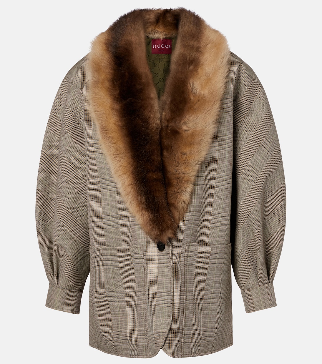 Checked shearling-trimmed wool jacket | Gucci