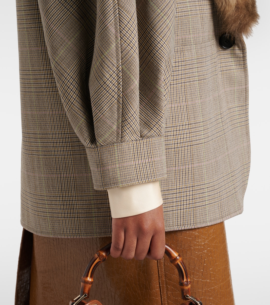 Checked shearling-trimmed wool jacket | Gucci