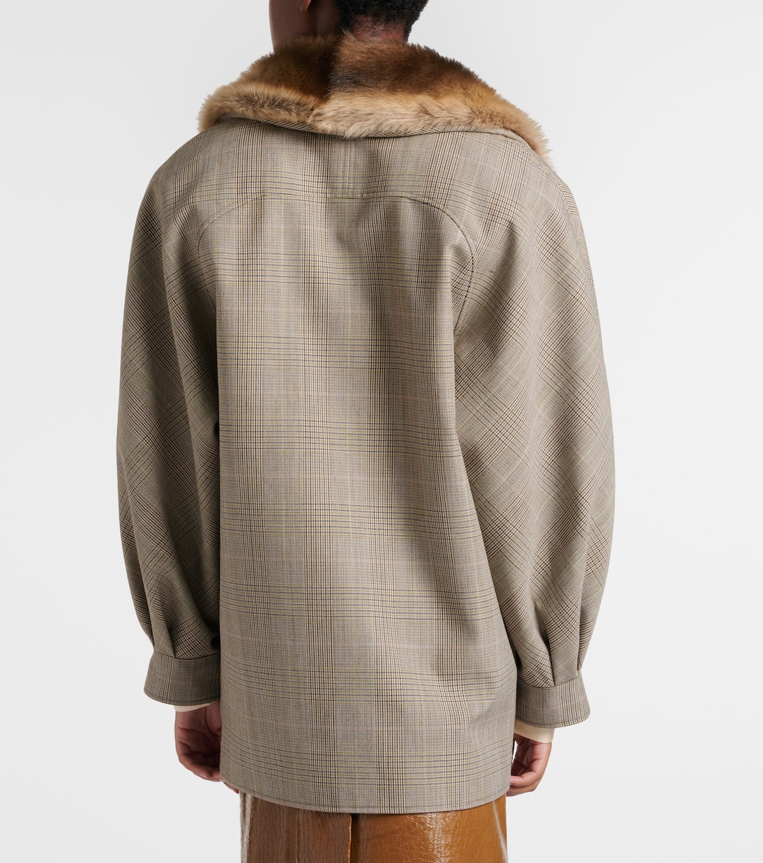 Checked shearling-trimmed wool jacket | Gucci