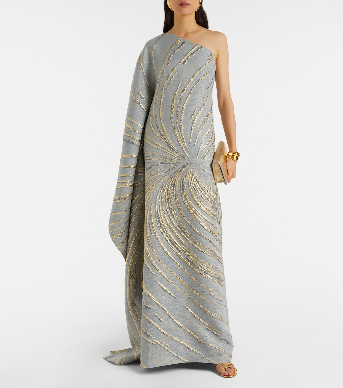 Cannes one-shoulder lamé gown | Taller Marmo