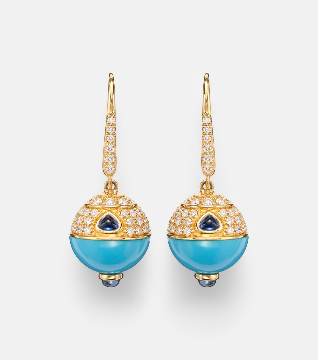 18kt gold (750/1000) earrings with turquoise, sapphire, and diamonds | Marina B