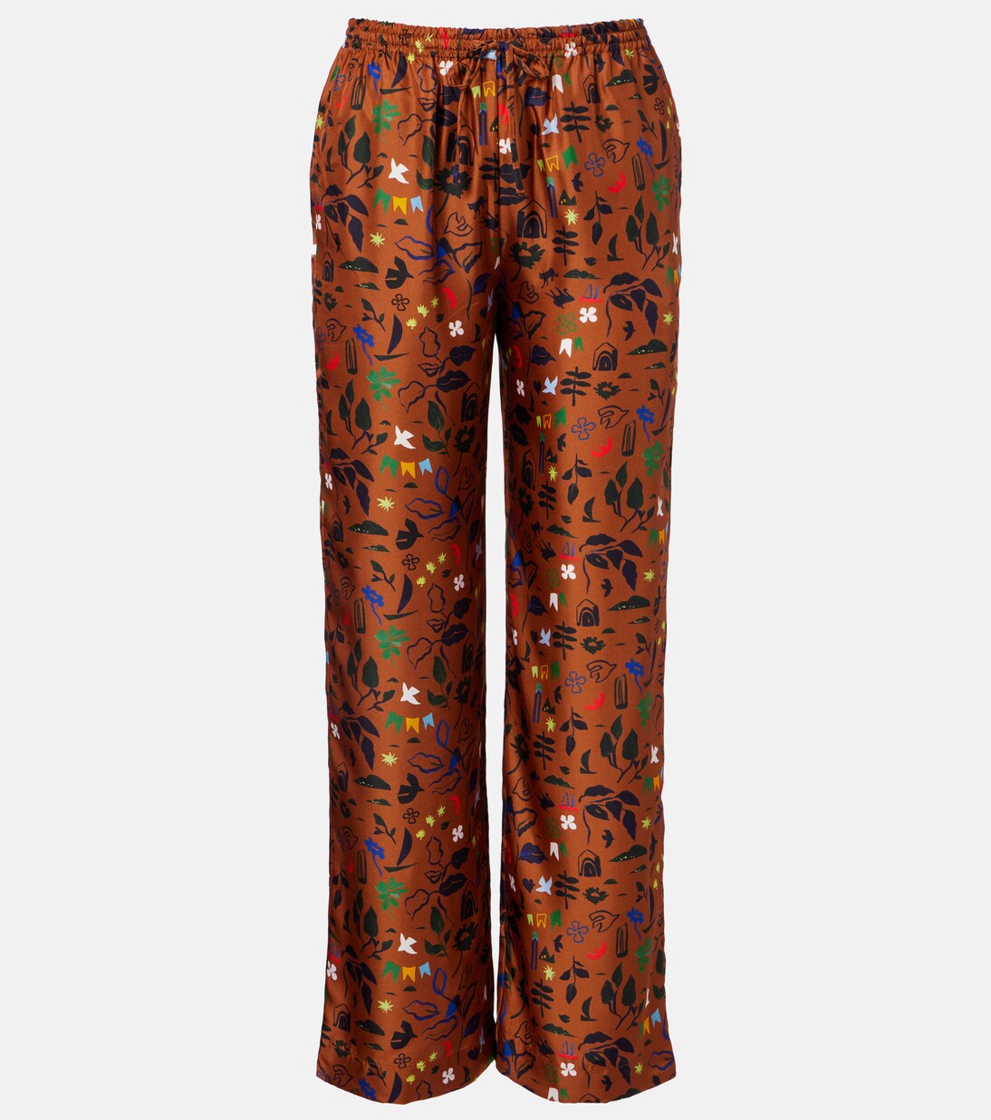 Aurelia printed silk twill wide-leg pants | Asceno