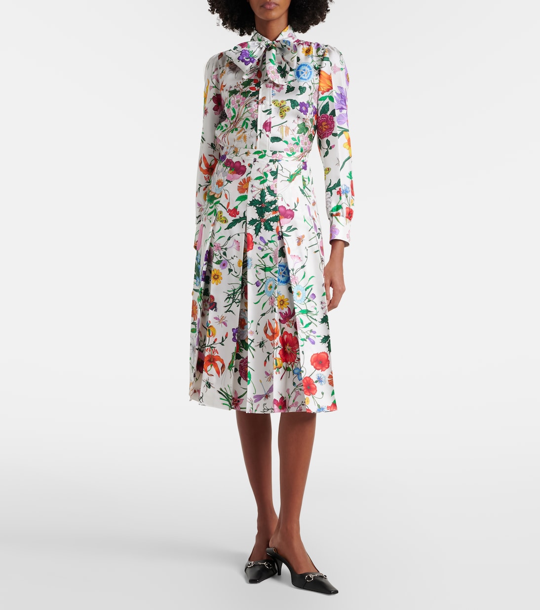 Floral pleated silk twill mid skirt  | Gucci