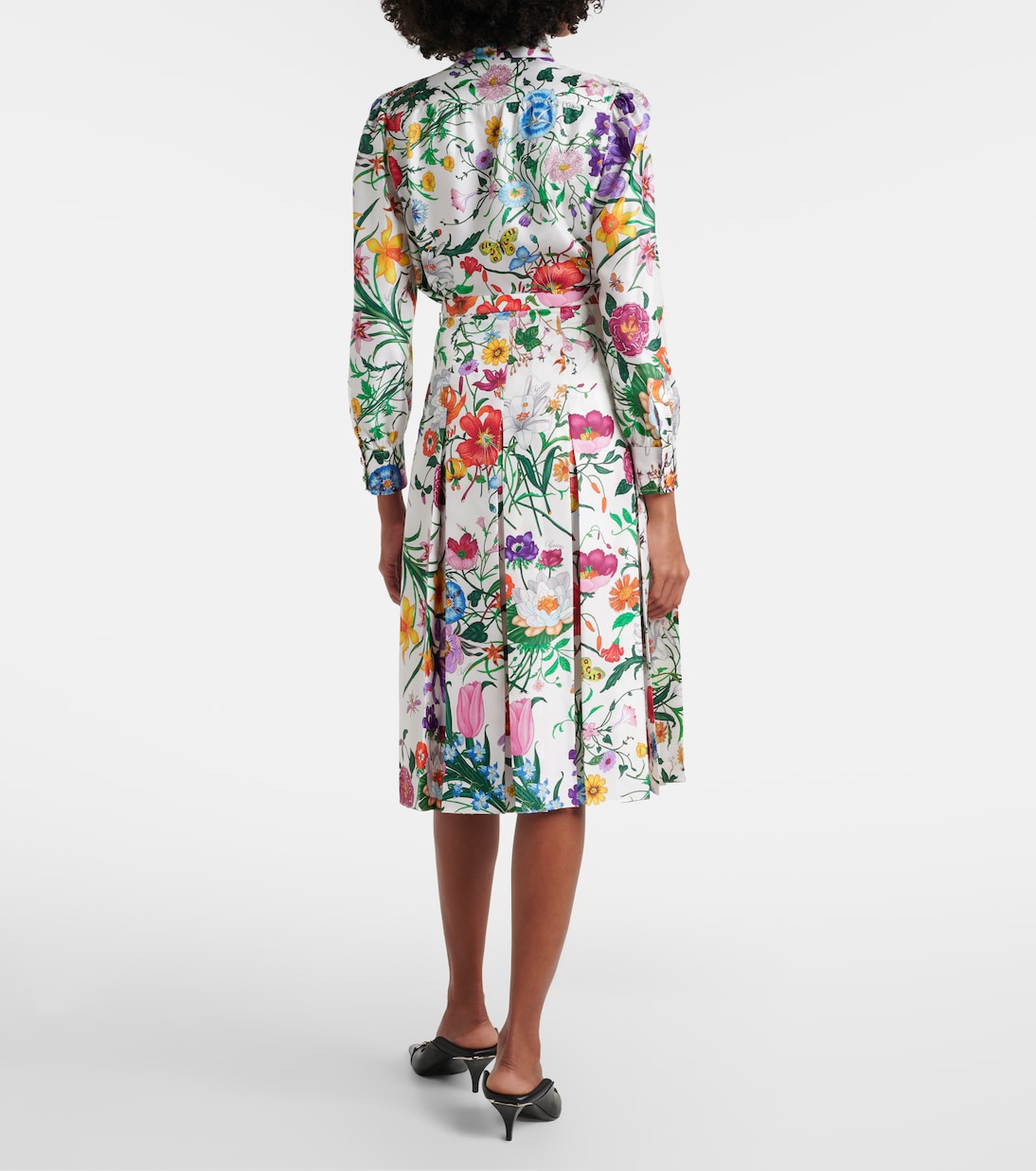 Floral pleated silk twill mid skirt  | Gucci