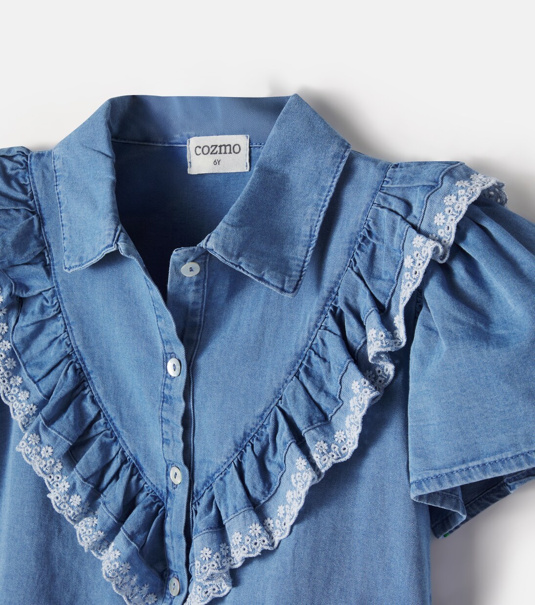 Hazel ruffled cotton chambray shirt | Cozmo