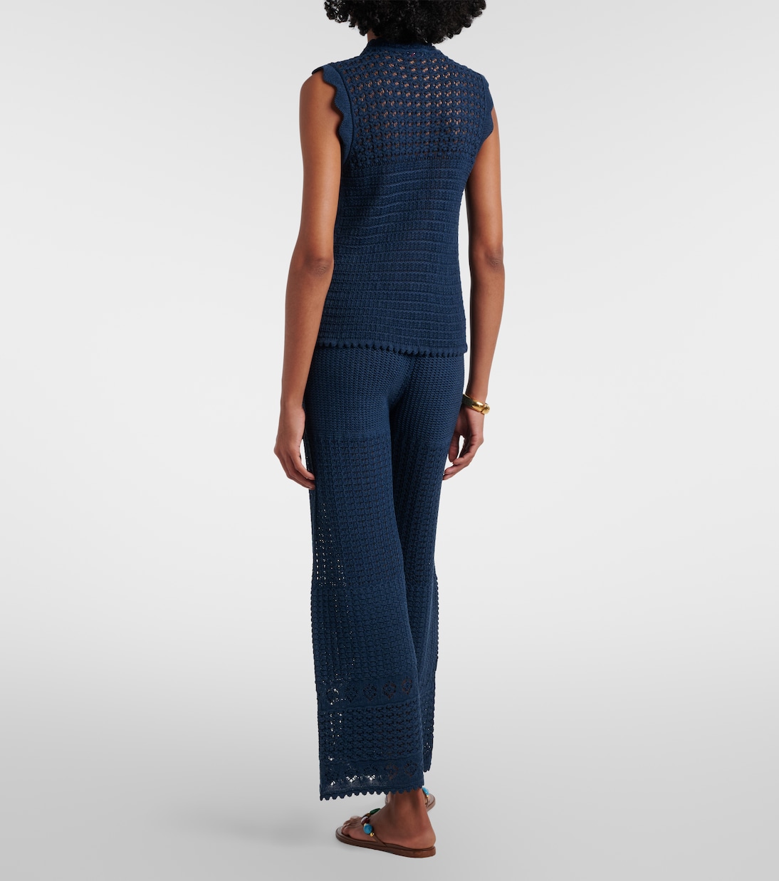 Emblème open-knit straight pants | Eres