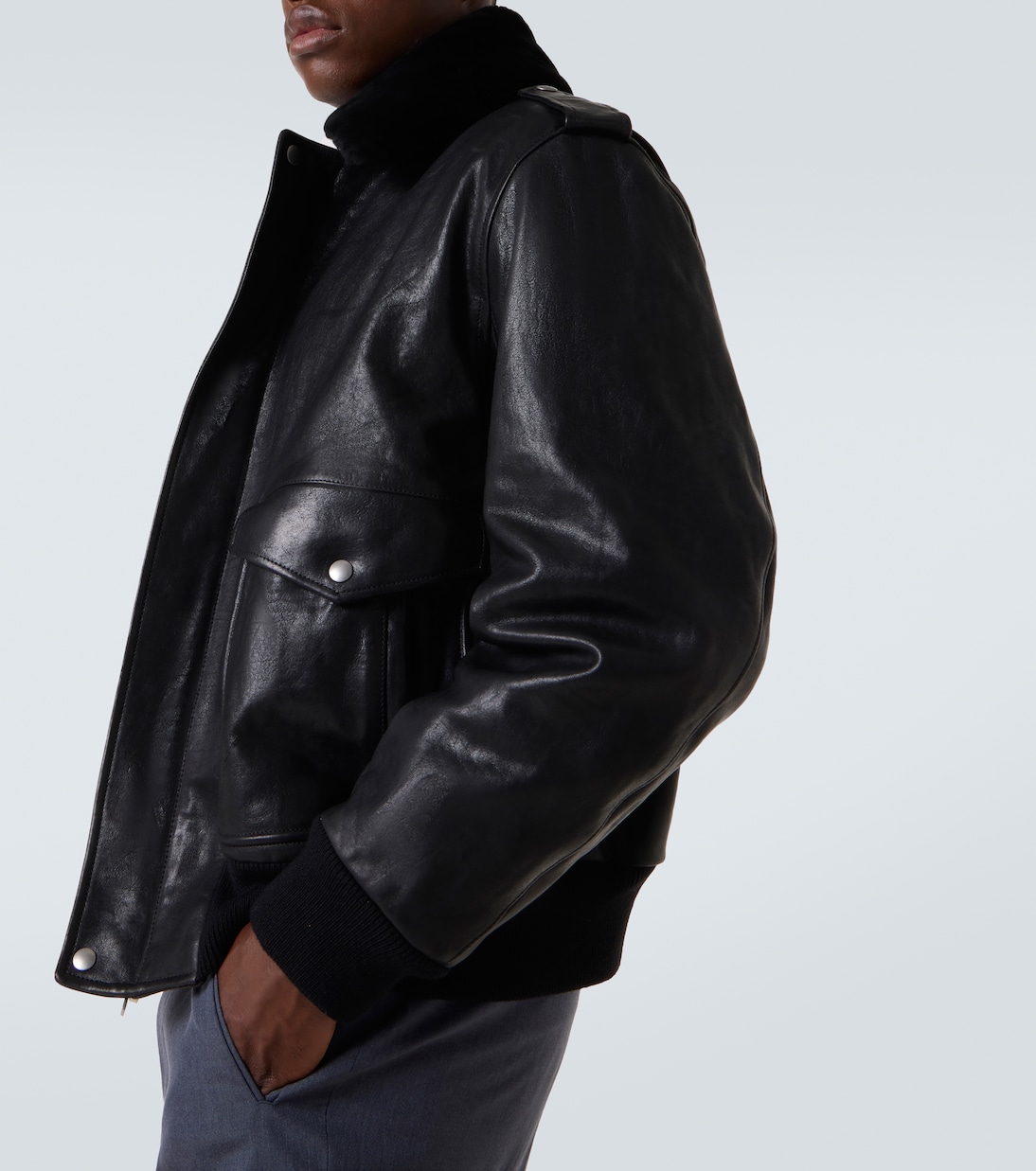 Faux fur-trimmed leather jacket | Prada
