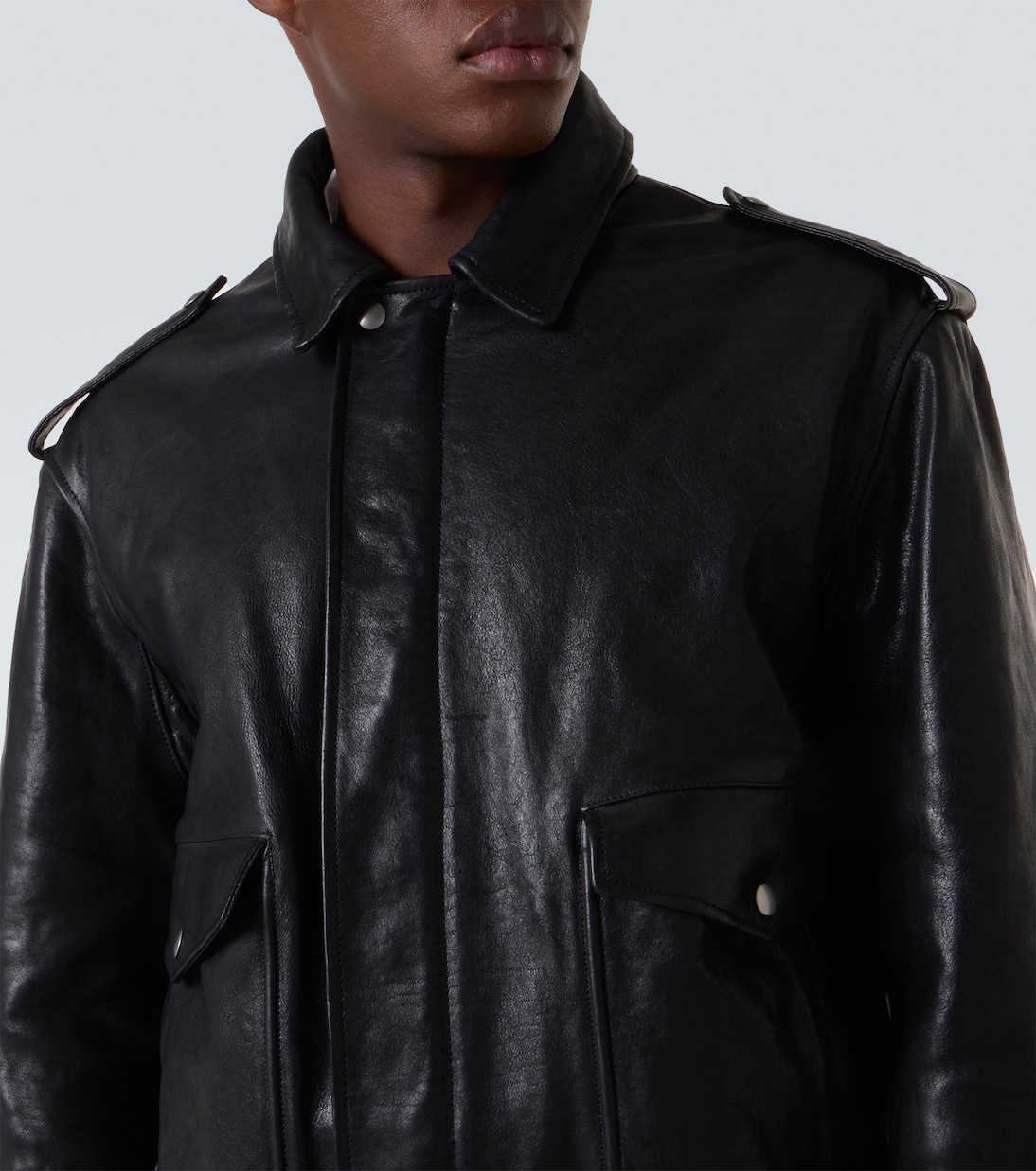 Faux fur-trimmed leather jacket | Prada